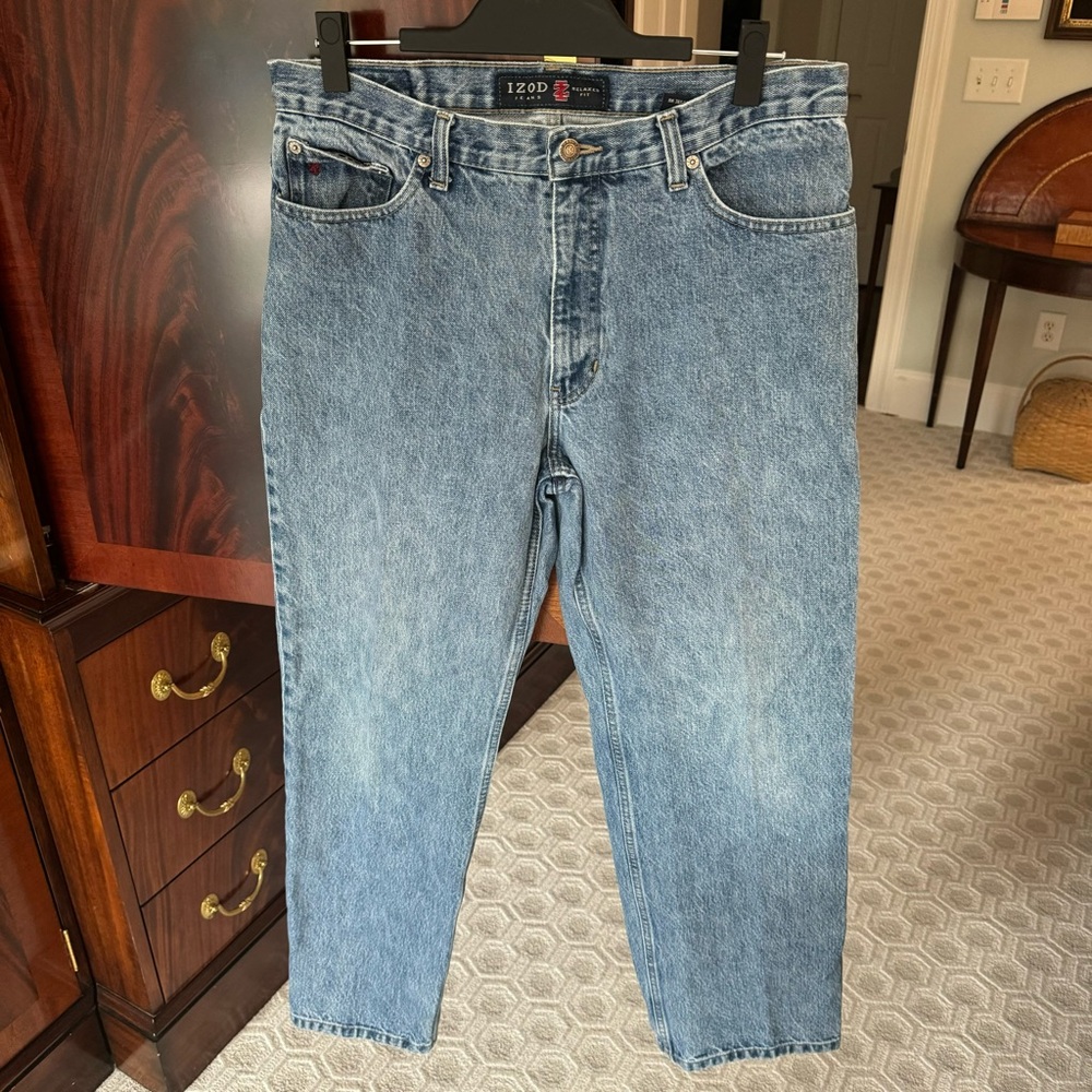 IZOD Relaxed Fit Jeans Mens 36x32 Light Wash Cotton Denim